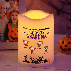 Personalised One Spooky Gran Cartoon Pattern LED Flameless Candle with Name Home Decor Halloween Trick or Treat Party Gift for Gran