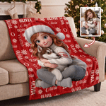 Personalised 3D-Style Art Christmas Cartoon Character Photo Soft Throw Blanket with Name Home Decor Christmas Gift for Kids Friends