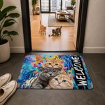 Personalized Graffiti Art Oil Painting Dog Cat Photo Anti‑Slip Welcome Doormat with Name Home Decor Housewarming Gift for Pet Lovers