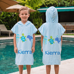 Personalised Cute Seahorse Starfish Jellyfish Sailboat Quick-Dry Soft Hooded Beach Towel with Name Beach Pool Party Birthday Gift for Kids