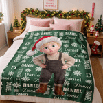 Personalised 3D-Style Art Christmas Cartoon Character Photo Soft Throw Blanket with Name Home Decor Christmas Gift for Kids Friends