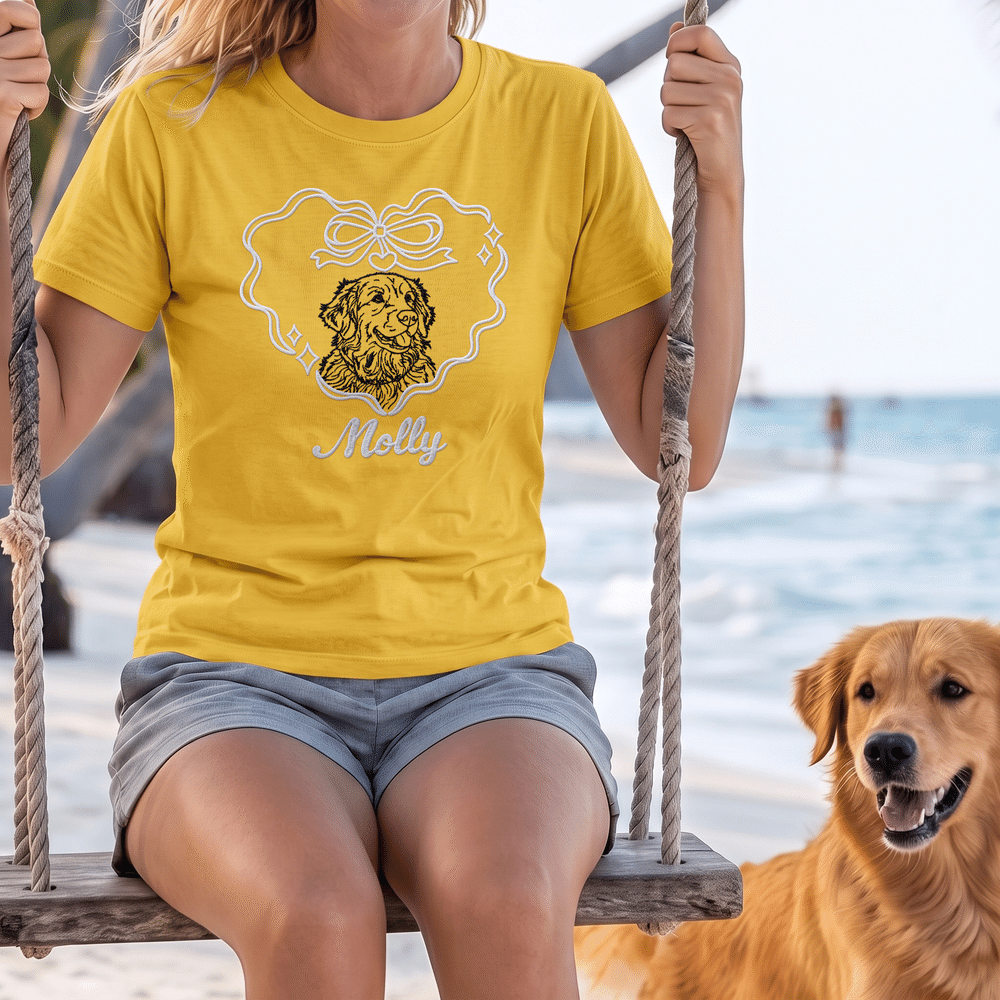 T-shirt, sweat-shirt ou sweat à capuche personnalisé, multicolore, brodé d’une photo de chien ou de chat, avec un portrait, un nœud en forme de cœur et le nom de l’animal ; cadeau d’anniversaire ou en 3