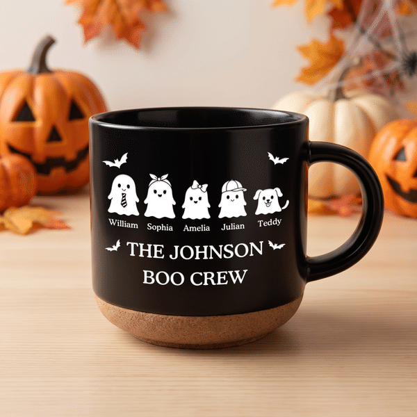 Personalized Multicolor 1-10 Cute Halloween Ghosts 12 oz Ceramic Mug with Name Daily Use Holiday Decor Halloween Gift for Family Halloween Lovers