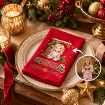Personalised Photo Christmas Theme Design 100% Cotton Red Table Napkin with Name Table Decor Christmas Gift for Family Friend