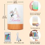 Personalised Birth Flower Pearl Effect Initial Dimmable Touch Control Rechargeable Night Light with Name Birthday Housewarming Gift for Family Friends