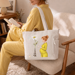 Personalised Birth Flower Cartoon Pregnant Mother Large Capacity Corduroy Tote Bag with Name Baby Shower Birthday  Gift for New Mum