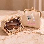 Portamonete personalizzato in pelle PU con effetto perla e fiore del mese di nascita, chiusura a scatto e nome: regalo di compleanno per l'uso quotidiano, ideale per amici, mamme e fidanzate