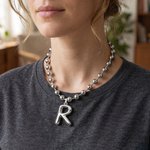 Personalized Unisex Oversized Bubble Initial Ball Chain Necklace Father's Day Birthday Gift for Hip-Hop Lover