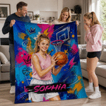 Personalised Graffiti Oil Painting Style Basketball Player Photo Soft Throw Blanket with Name Home Decor Birthday Gift for Basketball Player Lover
