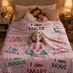 Personalized 3D-Effect Artwork Cartoon Character Photo Soft Throw Blanket with Name Home Decor Encouragement Birthday Gift for Family Kids