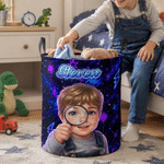 Personalised Shimmering Butterfly 3D-Style Art Photo Large Capacity Storage Laundry Basket with Name and Handles Daily Use Birthday Gift for Kids