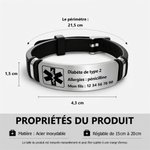 Bracelet d'alerte médicale personnalisé avec plaque d'identification - Réglable et idéal pour les voyages - Cadeau médical pour les patients
