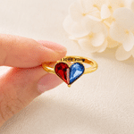 Personalized Heart Double Birthstones Sterling Silver Ring with Engraved Text Dainty Jewellery Birthday Anniversary Gift for Women