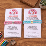 Personalized Heart Initials Adjustable Rope Bracelet Set of 2 with Text and Card Back to School Birthday Gift for Mom Daughter