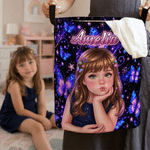 Personalised Shimmering Butterfly 3D-Style Art Photo Large Capacity Storage Laundry Basket with Name and Handles Daily Use Birthday Gift for Kids