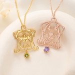 Personalised Dog Breed Silhouette Birthstone Necklace with Name Dainty Jewellery Birthday Anniversary Gift for Dog Pet Lovers