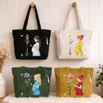 Personalised Birth Flower Cartoon Pregnant Mother Large Capacity Corduroy Tote Bag with Name Baby Shower Birthday  Gift for New Mum