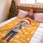Personalised 3D-Style Art Christmas Cartoon Character Photo Soft Throw Blanket with Name Home Decor Christmas Gift for Kids Friends