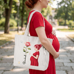 Personalised Birth Flower Cartoon Pregnant Mother Large Capacity Corduroy Tote Bag with Name Baby Shower Birthday  Gift for New Mum