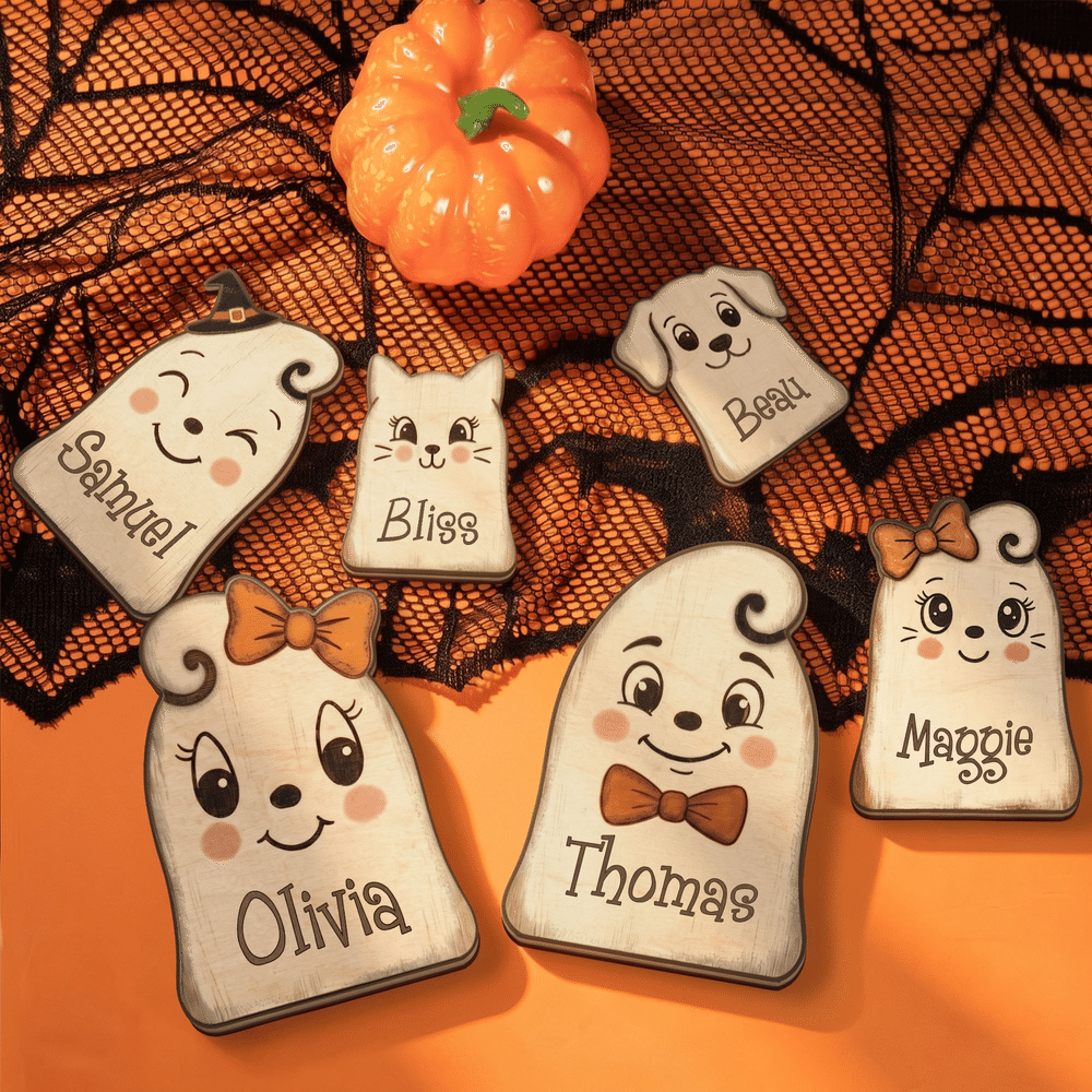 Personalised Cute Ghost Design Wooden Block Ornament with Name Vintage Halloween Indoor Decor Housewarming Gift for Family Friends 7