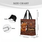 Personalised Cute Cartoon Highland Cow Large Capacity Tote Bag with Name Birthday Gift for Highland Cow Lovers Friends