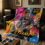Personalized Oil Painting Guitar Player Portrait Soft Throw Blanket with Name and Photo Home Decor Birthday Gift for Guitar Players Music Lovers