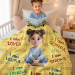 Personalized 3D-Effect Artwork Cartoon Character Photo Soft Throw Blanket with Name Home Decor Encouragement Birthday Gift for Family Kids