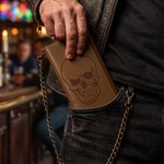 Gepersonaliseerde retro-portemonnee van PU-leer voor heren met schedel- en adelaar-kruispatroon en ketting, met naam – verjaardagscadeau voor vriend, vader of opa