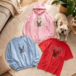 T-shirt, sweat-shirt ou sweat à capuche personnalisé, multicolore, brodé d’une photo de chien ou de chat, avec un portrait, un nœud en forme de cœur et le nom de l’animal ; cadeau d’anniversaire ou en 4