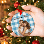 Personalised Multicolour Snowflake Heart Grid Photo Ceramic Christmas Ornament with Name Tree Decor Christmas Gift for Couple