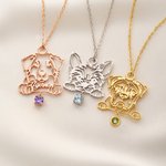 Personalised Dog Breed Silhouette Birthstone Necklace with Name Dainty Jewellery Birthday Anniversary Gift for Dog Pet Lovers
