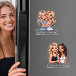 Gepersonaliseerde 3D-achtige fotomagneet voor op de koelkast met personage-illustratie en tekst – woondecoratie, vrijgezellenfeest, vriendschapscadeau voor beste vrienden