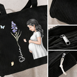 Personalised Birth Flower Cartoon Pregnant Mother Large Capacity Corduroy Tote Bag with Name Baby Shower Birthday  Gift for New Mum