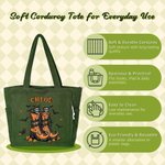 Personalized Witch Boots Bat Halloween Theme Large Capacity Corduroy Tote Bag with Name Daily Use Halloween Gift for Women Friends
