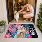 Personalized Graffiti Art Oil Painting Dog Cat Photo Anti‑Slip Welcome Doormat with Name Home Decor Housewarming Gift for Pet Lovers