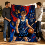 Personalised Graffiti Oil Painting Style Basketball Player Photo Soft Throw Blanket with Name Home Decor Birthday Gift for Basketball Player Lover