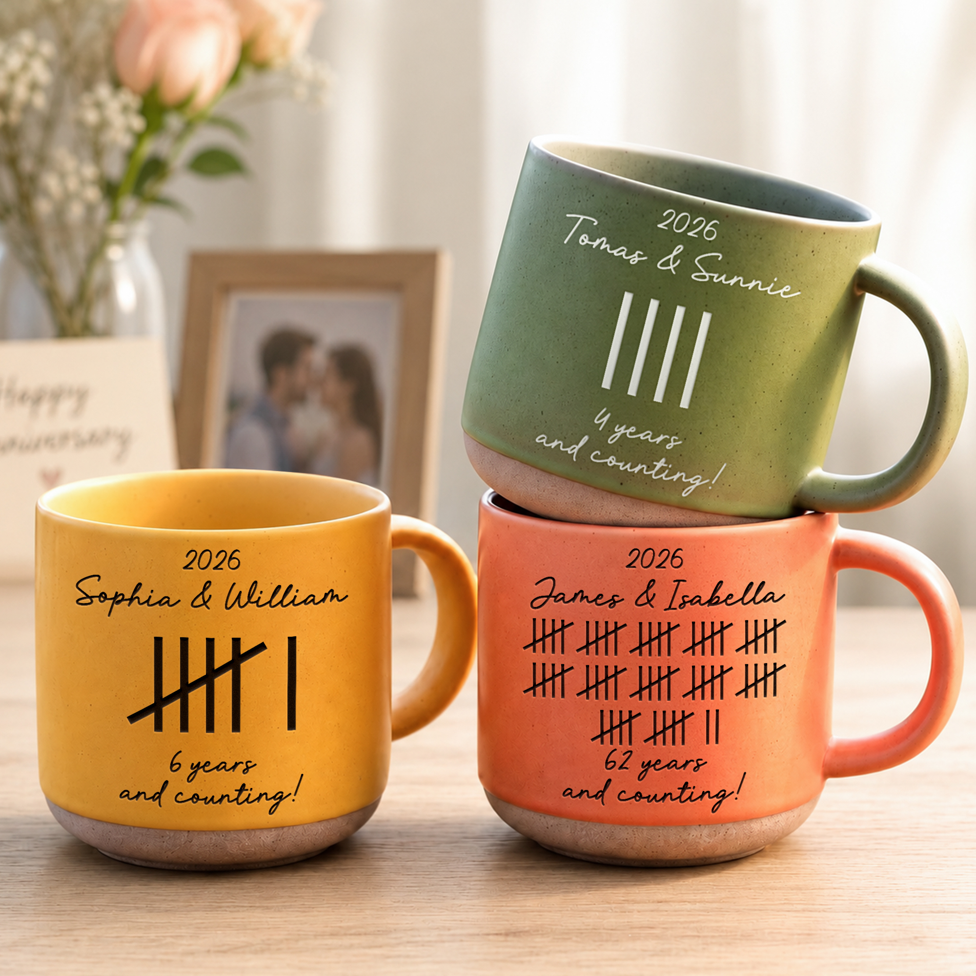 Individuell gestaltete Keramik-Tasse (12 oz) mit Jubiläumsmotiv, Bar-Design, Name und Jahr – ein Jubiläumsgeschenk für Paare zum täglichen Gebrauch
