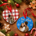 Personalised Multicolour Snowflake Heart Grid Photo Ceramic Christmas Ornament with Name Tree Decor Christmas Gift for Couple