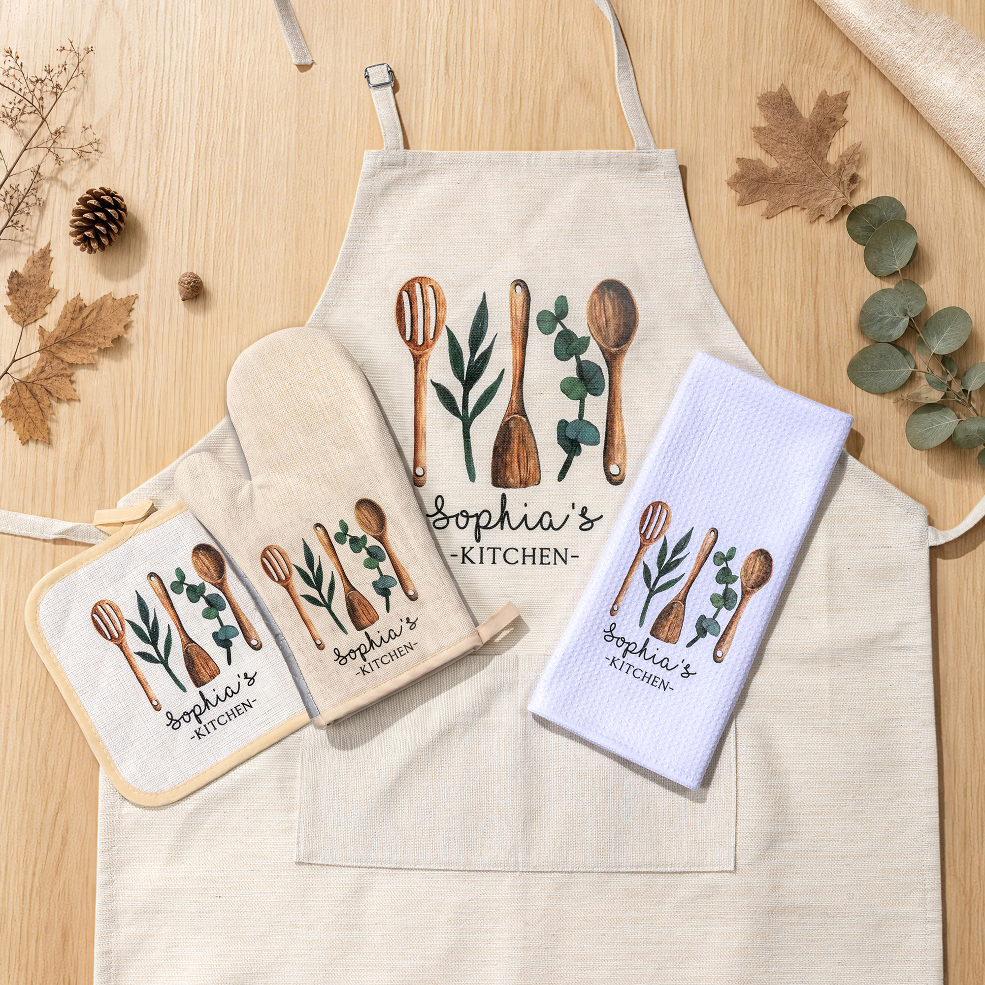 Personalisierte Aquarell Backen Werkzeuge Schürze und Handschuh Set mit Namen Geburtstag Housewarming Geschenk für Mütter Bäcker Liebhaber