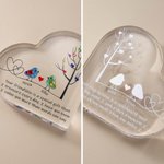 Personalised Sea Glass Inspired Birds Tree of Life Heart-Shaped Acrylic Plaque with Names Desk Decor Birthday Gift for Sisters Friends Bestie