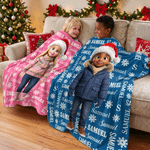 Personalised 3D-Style Art Christmas Cartoon Character Photo Soft Throw Blanket with Name Home Decor Christmas Gift for Kids Friends