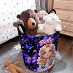 Personalised Shimmering Butterfly 3D-Style Art Photo Large Capacity Storage Laundry Basket with Name and Handles Daily Use Birthday Gift for Kids