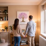 Impression sur toile personnalisée avec nom et date - Arbre à empreintes - Cadeau mariage pour jeunes mariés