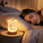 Personalised Birth Flower Pearl Effect Initial Dimmable Touch Control Rechargeable Night Light with Name Birthday Housewarming Gift for Family Friends