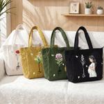 Personalised Birth Flower Cartoon Pregnant Mother Large Capacity Corduroy Tote Bag with Name Baby Shower Birthday  Gift for New Mum