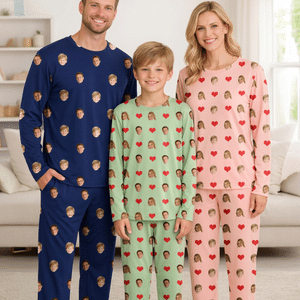 Personalized Face Photo Hearts Lips Multicolor Soft Long Sleeve Pajama Matching Set Christmas Birthday Gift for Family Kids Men Women