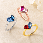 Personalized Heart Double Birthstones Sterling Silver Ring with Engraved Text Dainty Jewellery Birthday Anniversary Gift for Women