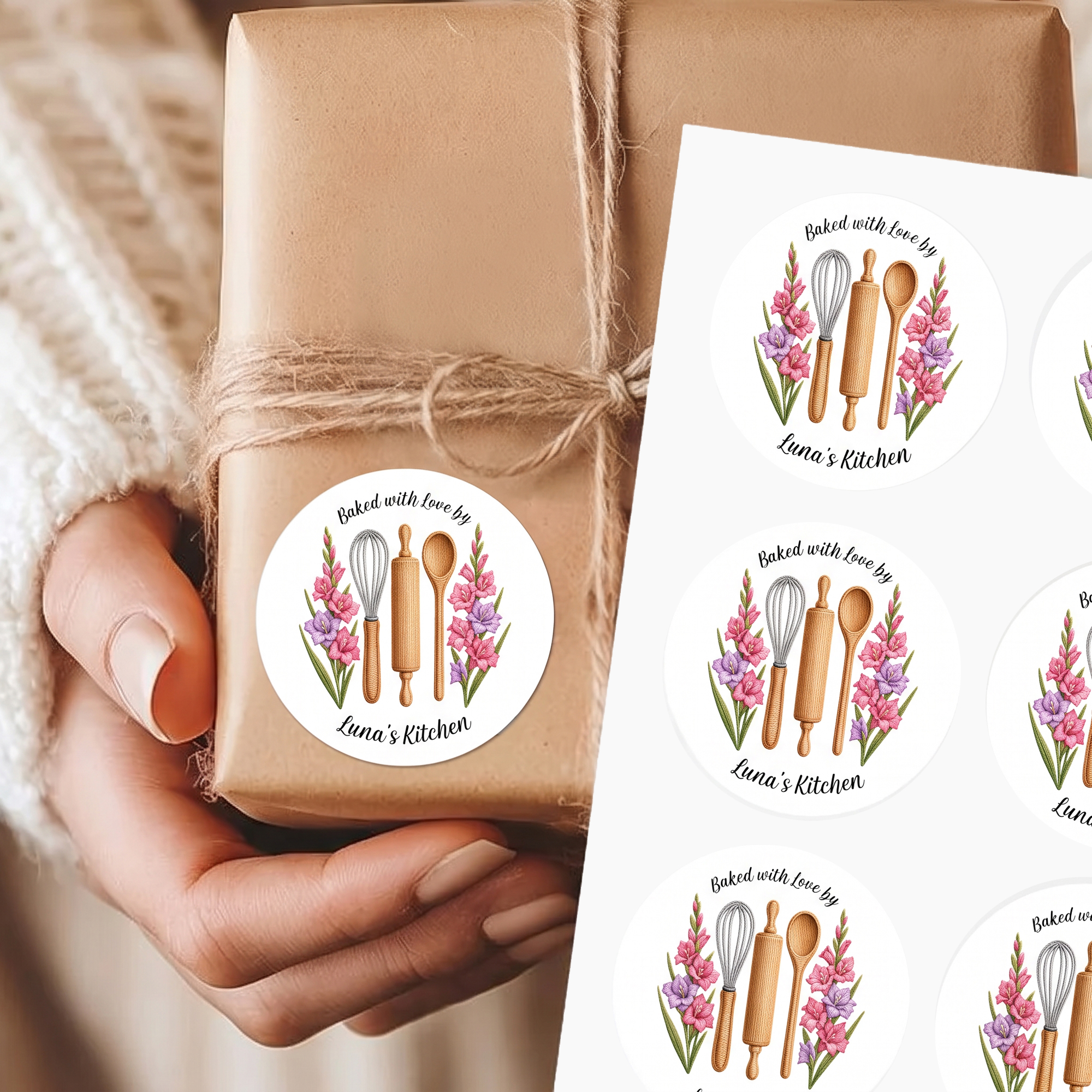 Individuell gestaltete, wasserfeste Aufkleber und Etiketten mit Text für Backutensilien zum Thema „Geburtsblumen“ – Geschenkdekoration, Weihnachtsfeier-Geschenk für Freunde und Familie