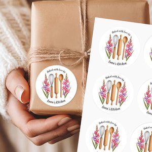 Personalized Birth Flower Baking Tools Design Waterproof Stickers Labels with Text Gift Decor Christmas Party Gift for Friends Family