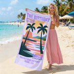 Personalized Palm Tree Beach Sunset Soft Quick Dry Beach Towel with Name and Text Beach Party Birthday Gift for Best Friends Couple Besties